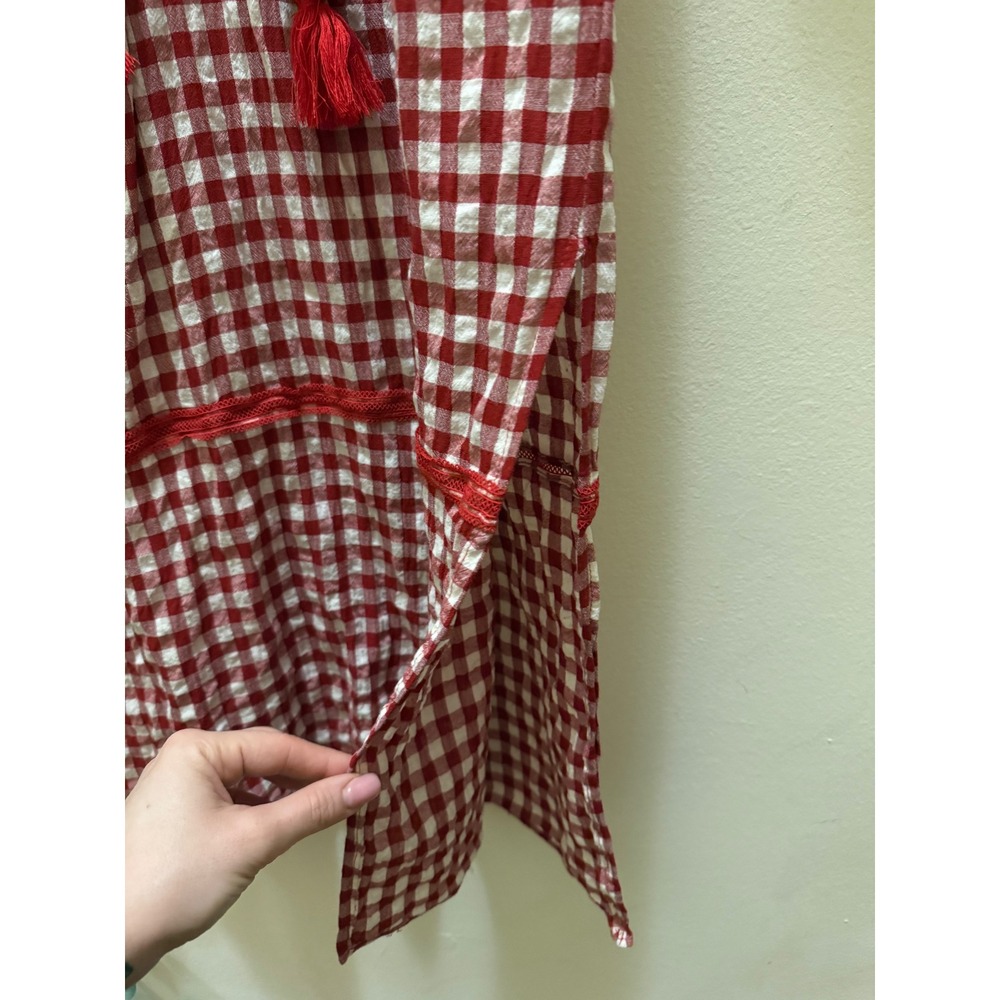 POL‎ Red Gingham Maxi Dress Boho Lace Tassel - M - Picture 7 of 12
